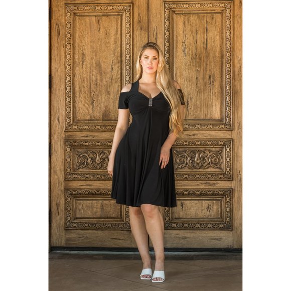 Funfash Plus Size Open Shoulders Black Dress - Picture 8 of 16